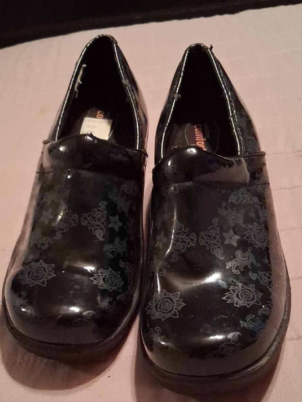 Women’s Black Floral-Print Slip-On Shoes